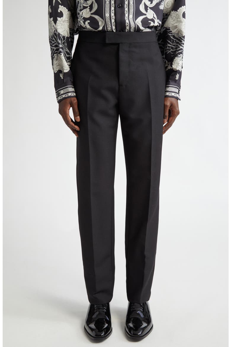 Pleated Wool & Mohair Dress Pants, Main, color, BLACK