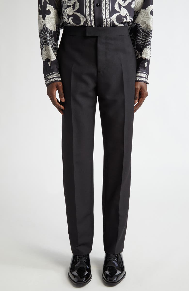 Versace Pleated Wool & Mohair Dress Pants, Main, color, Black