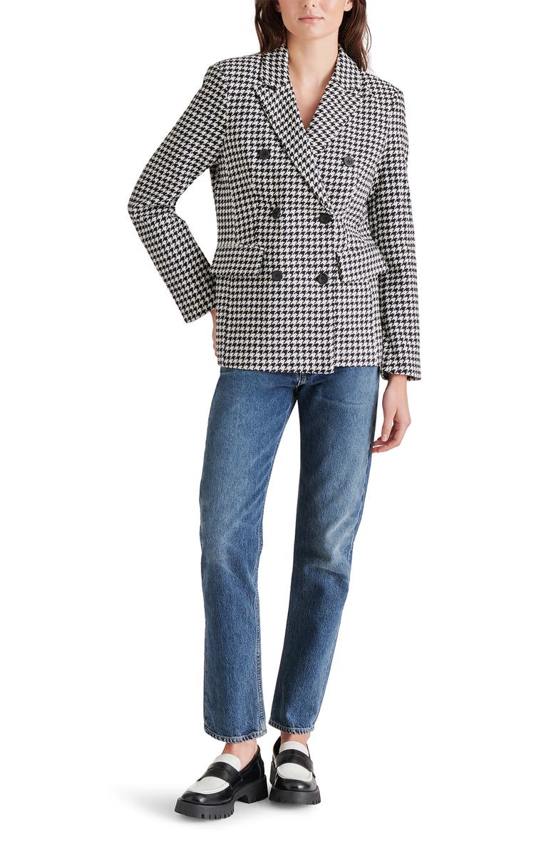 Steve Madden Houndstooth Peacoat, Alternate, color, Black