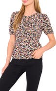 CeCe Floral Knit Keyhole Top