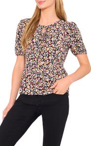 CeCe Floral Knit Keyhole Top