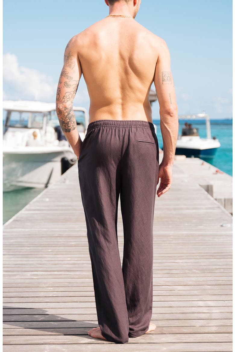 Linen Blend Drawstring Pants, Alternate, color, GRANITE/ GRAY