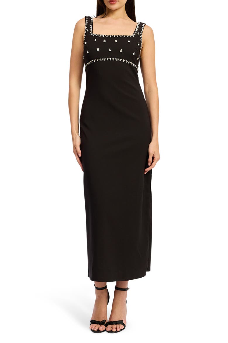 Serena Embellished Midi Dress, Main, color, BLACK