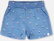 Deux par Deux Chambray Elastic Waist Flower Shorts