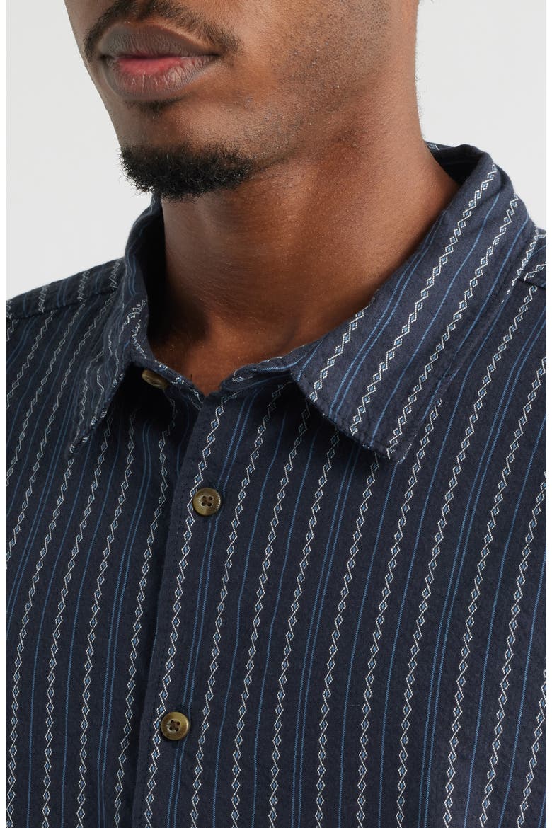 Garage Sandon Mixed Stripe Jacquard Short Sleeve Button-Up Shirt, Alternate, color, TRUE NAVY