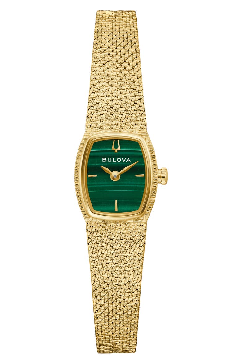 Goddess of Time Malachite Mesh Strap Tonneau Watch, 17mm, Main, color, GOLD-TONE