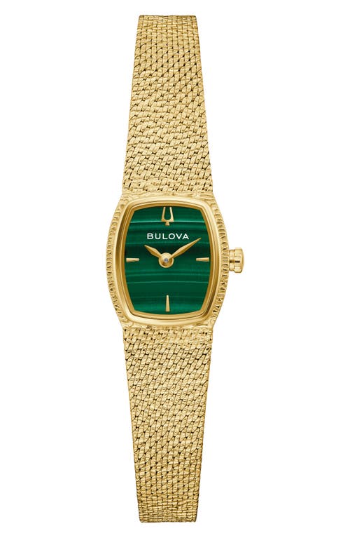Bulova Goddess Of Time Malachite Mesh Strap Tonneau Watch, 17mm In Gold
