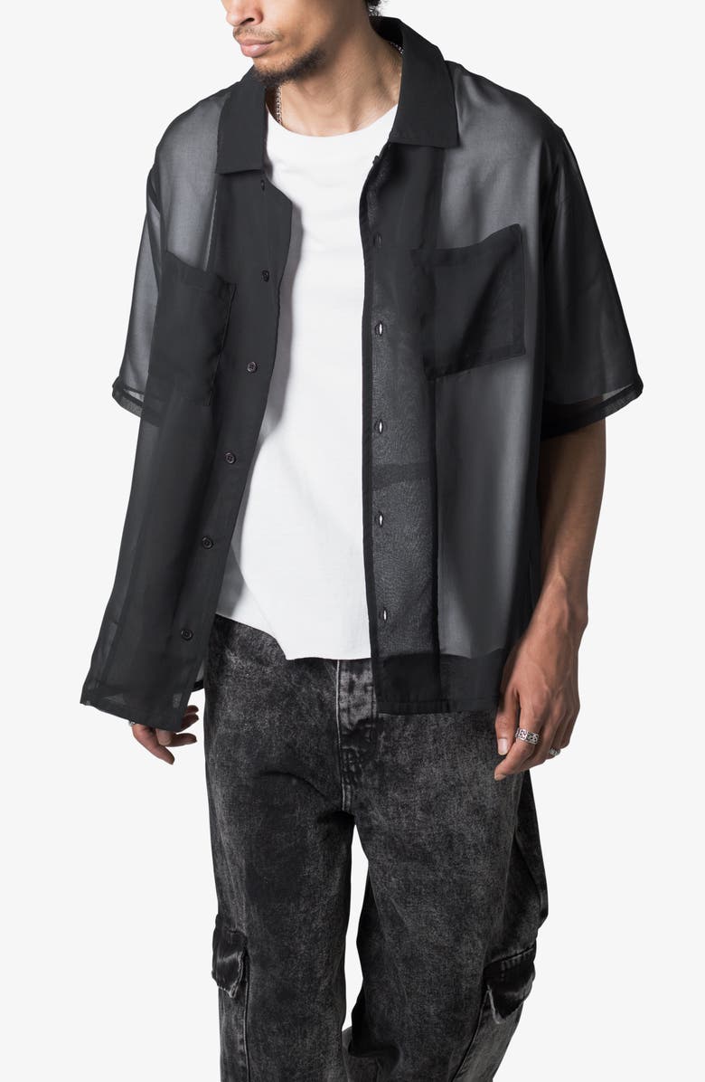 mnml Oversize Sheer Camp Shirt, Alternate, color, Black