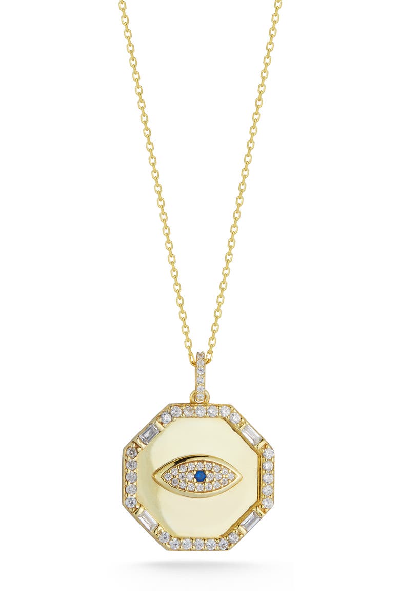 Cubic Zirconia Evil Eye Medallion Pendant Necklace, Main, color, GOLD