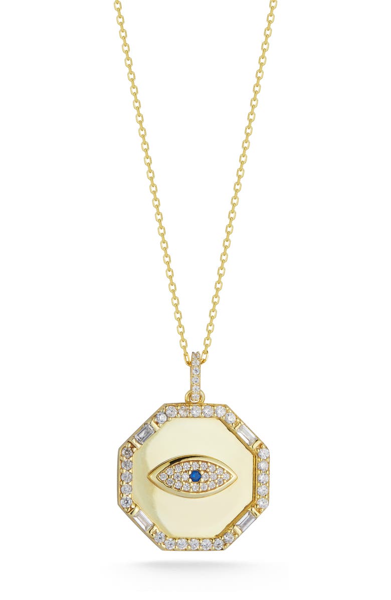 CHLOE AND MADISON Cubic Zirconia Evil Eye Medallion Pendant Necklace, Main, color, Gold