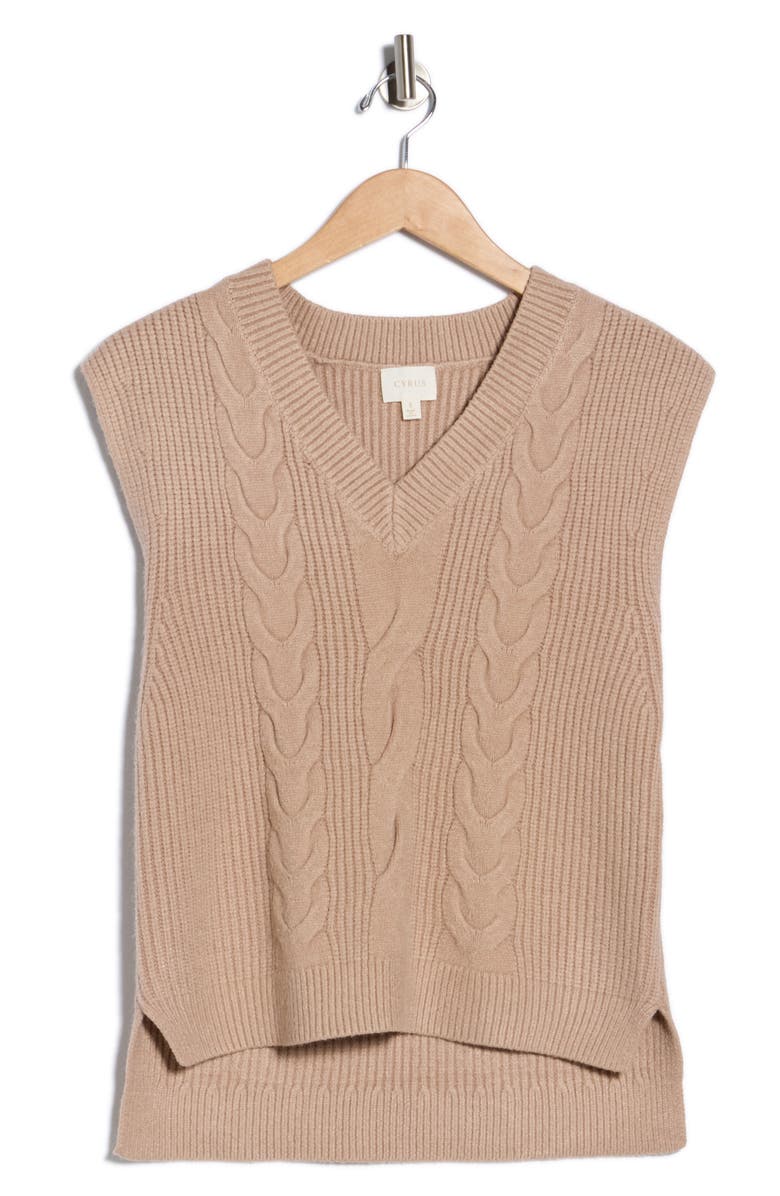 CYRUS Cable Knit Sweater Vest, Alternate, color, Warm Taupe