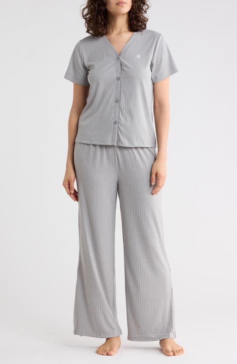 Short Sleeve Button-Up Top & Pants Pajamas