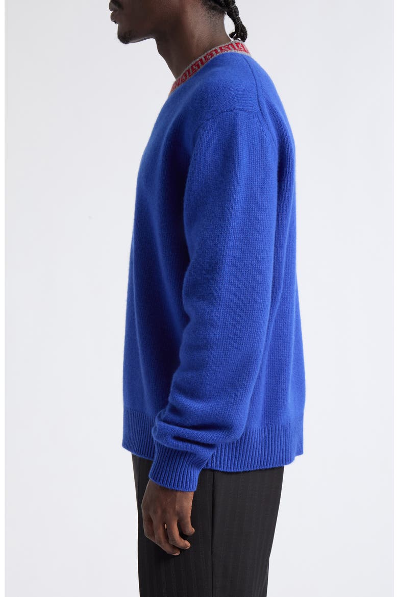 Greca Border Crewneck Wool & Cashmere Sweater, Alternate, color, BLUETTE