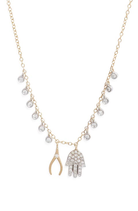 Wishbone Hamsa Charm Necklace