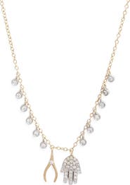 Meira T Wishbone Hamsa Charm Necklace