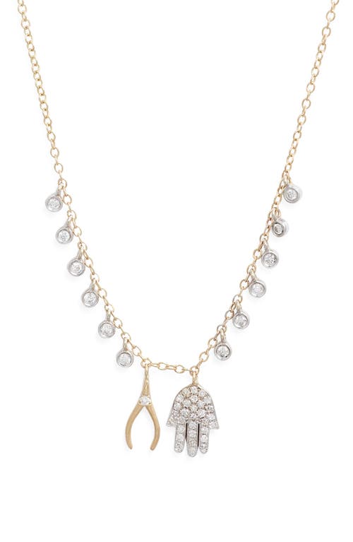 Meira T Wishbone Hamsa Charm Necklace In Gold