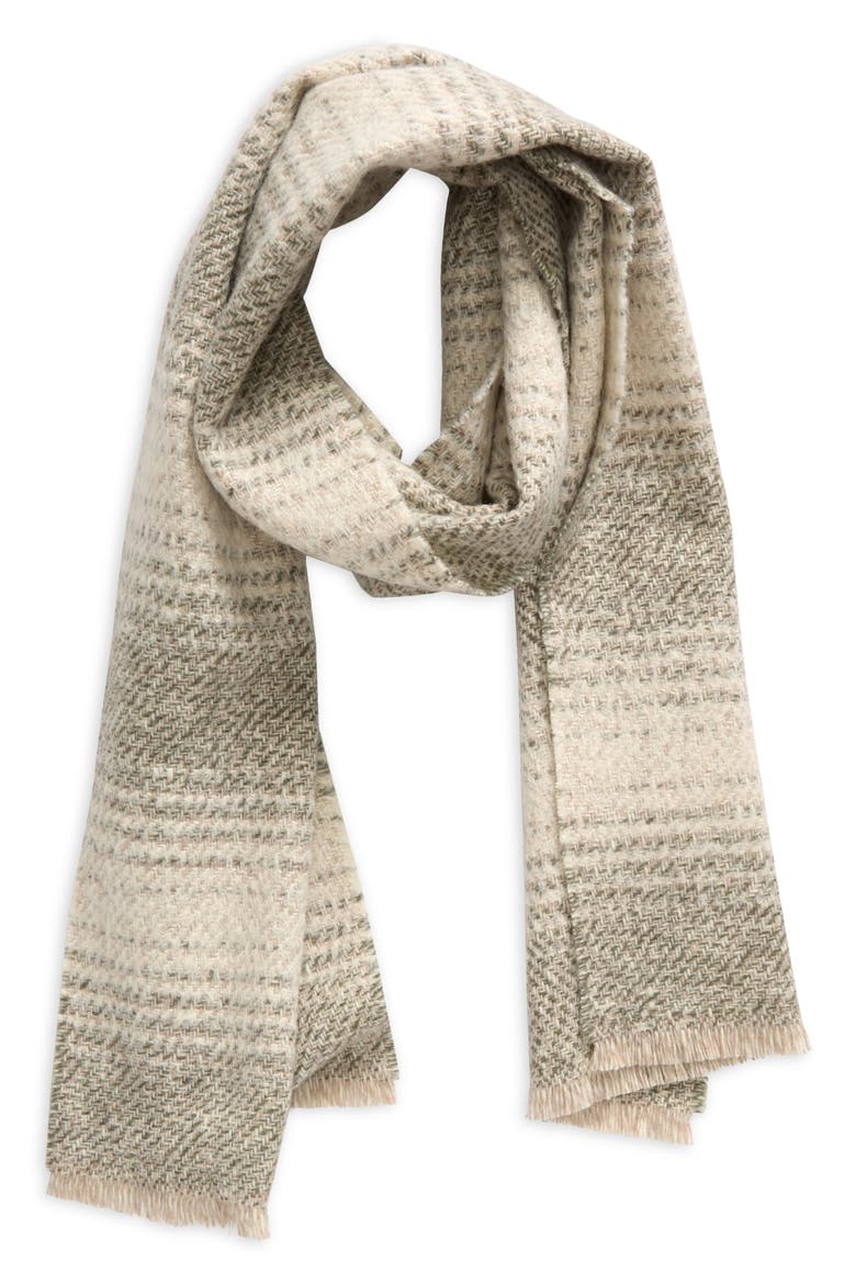 Textural Ombré Cashmere, Wool, Alpaca & Silk Fringe Scarf, Alternate, color, FERN