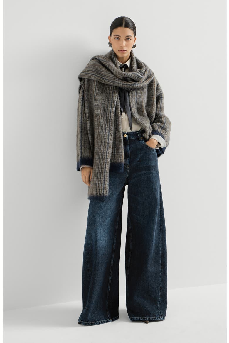 Authentic denim wide trousers with monili, Alternate, color, Denim