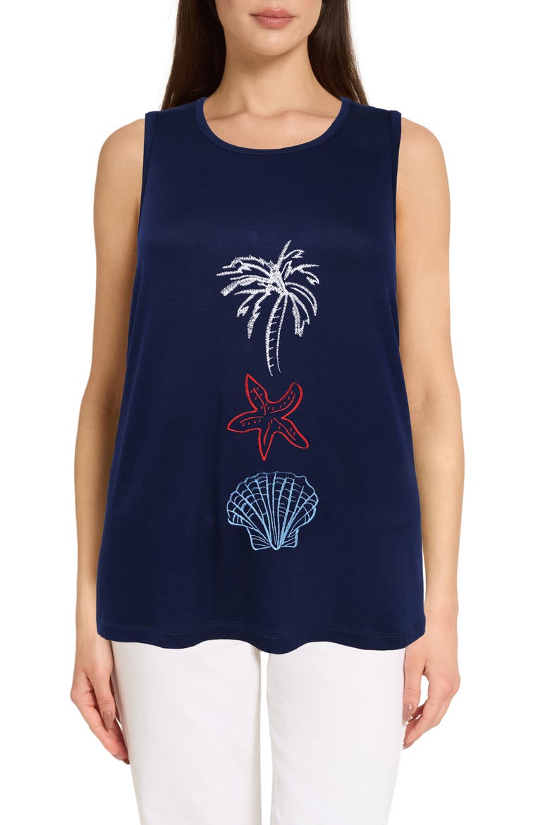 The Everyday Embroidered Tank, Main, color, NAVY WHITE
