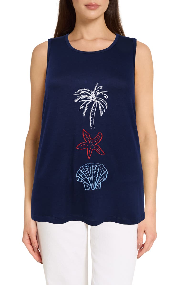 CARIBBEAN JOE The Everyday Embroidered Tank, Main, color, Navy White