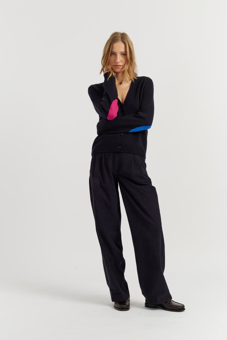 Wool-Cashmere Elbow Patch Cardigan, Main, color, Navy
