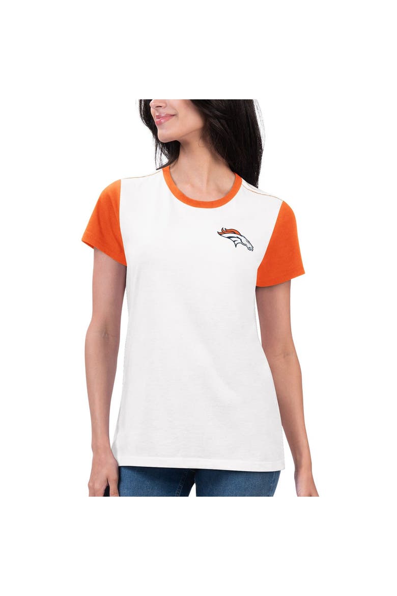 Women's G-III 4Her by Carl Banks White/Orange Denver Broncos Fashion Illustration T-Shirt, Main, color, White