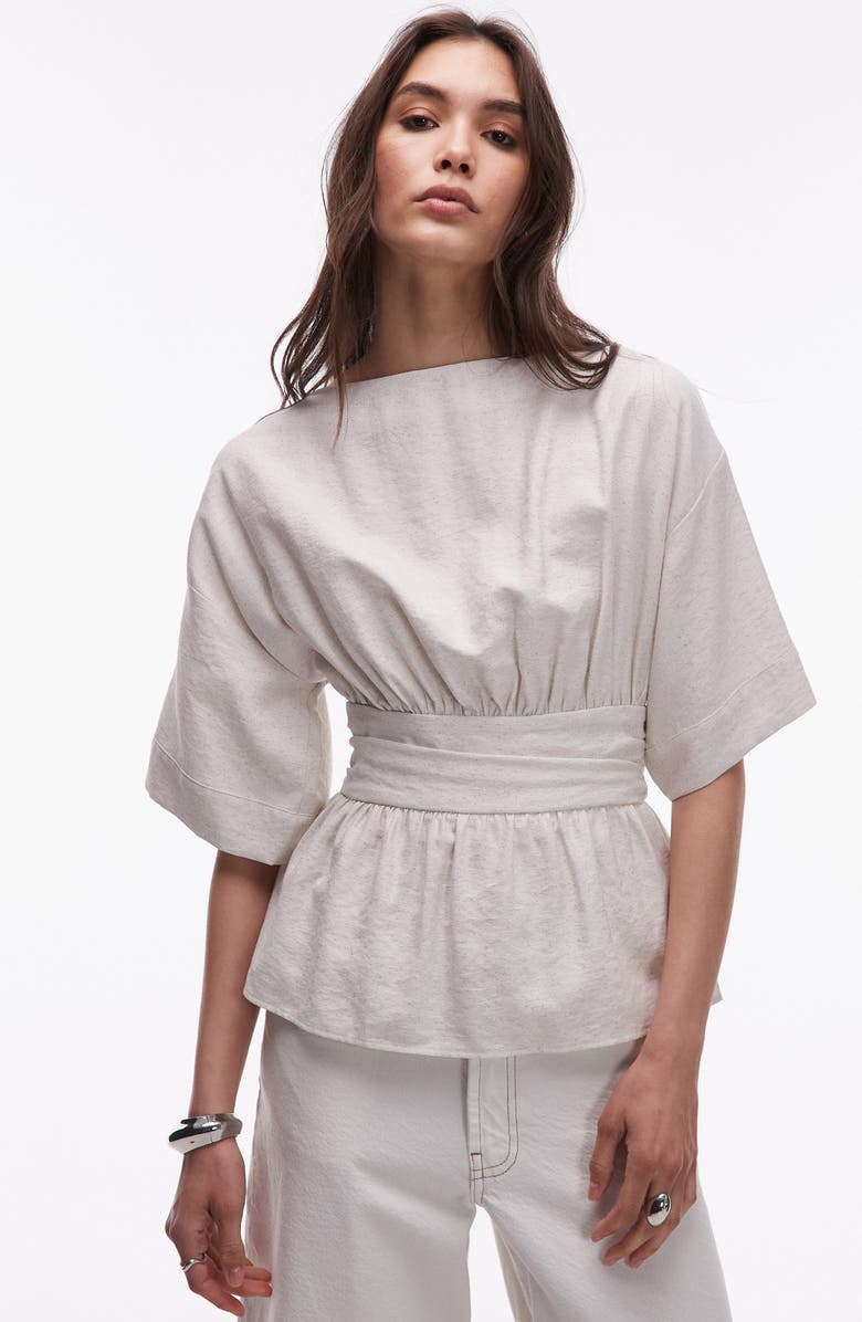 Topshop Open Back Woven Top, Main, color, Beige