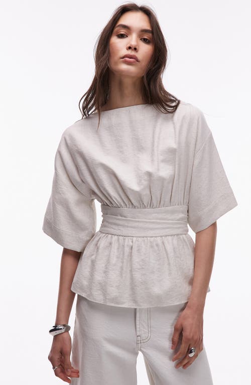 Topshop Linen Low Back Dropped Waist Top In White