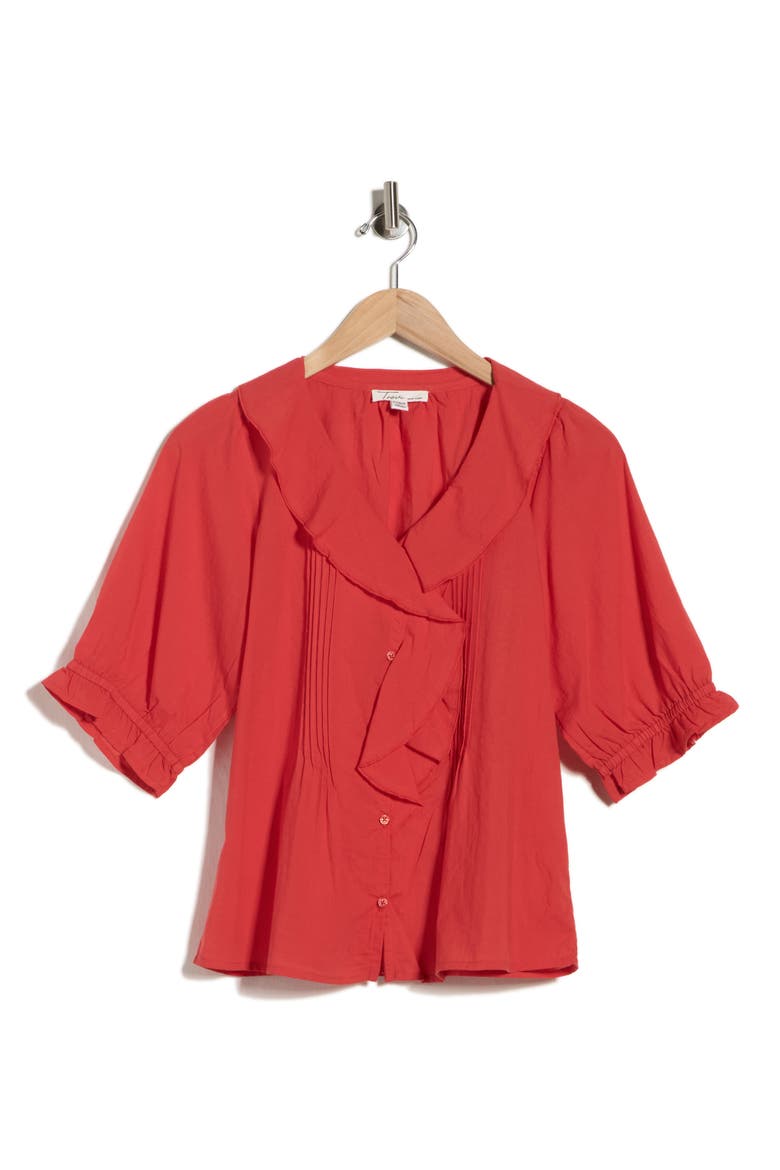 Romantic Ruffle Button-Up Shirt, Alternate, color, RED