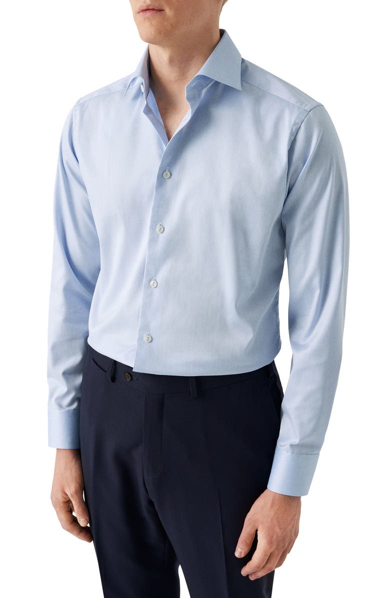 Eton Slim Fit Cotton Twill Dress Shirt, Main, color, Blue
