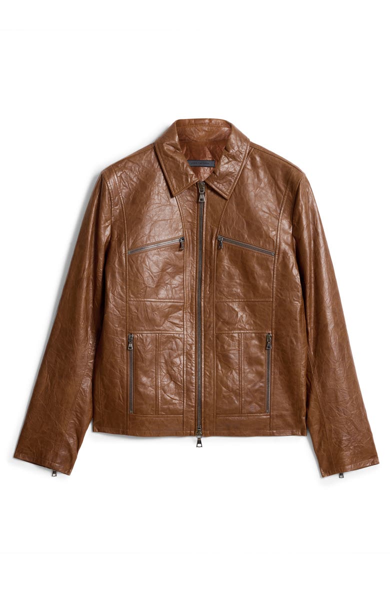 John Varvatos Crinkled Leather Jacket, Alternate, color, Hazelnut