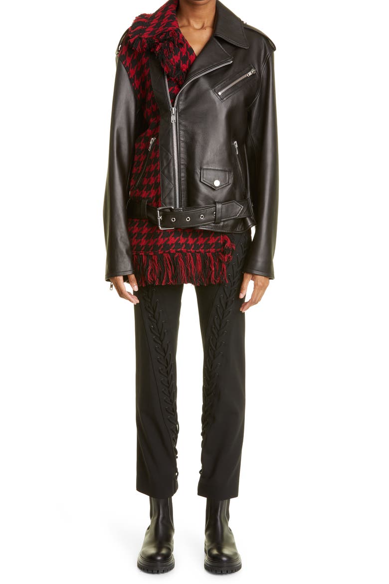 Mixed Media Oversize Moto Jacket, Alternate, color, BLACK/ RED