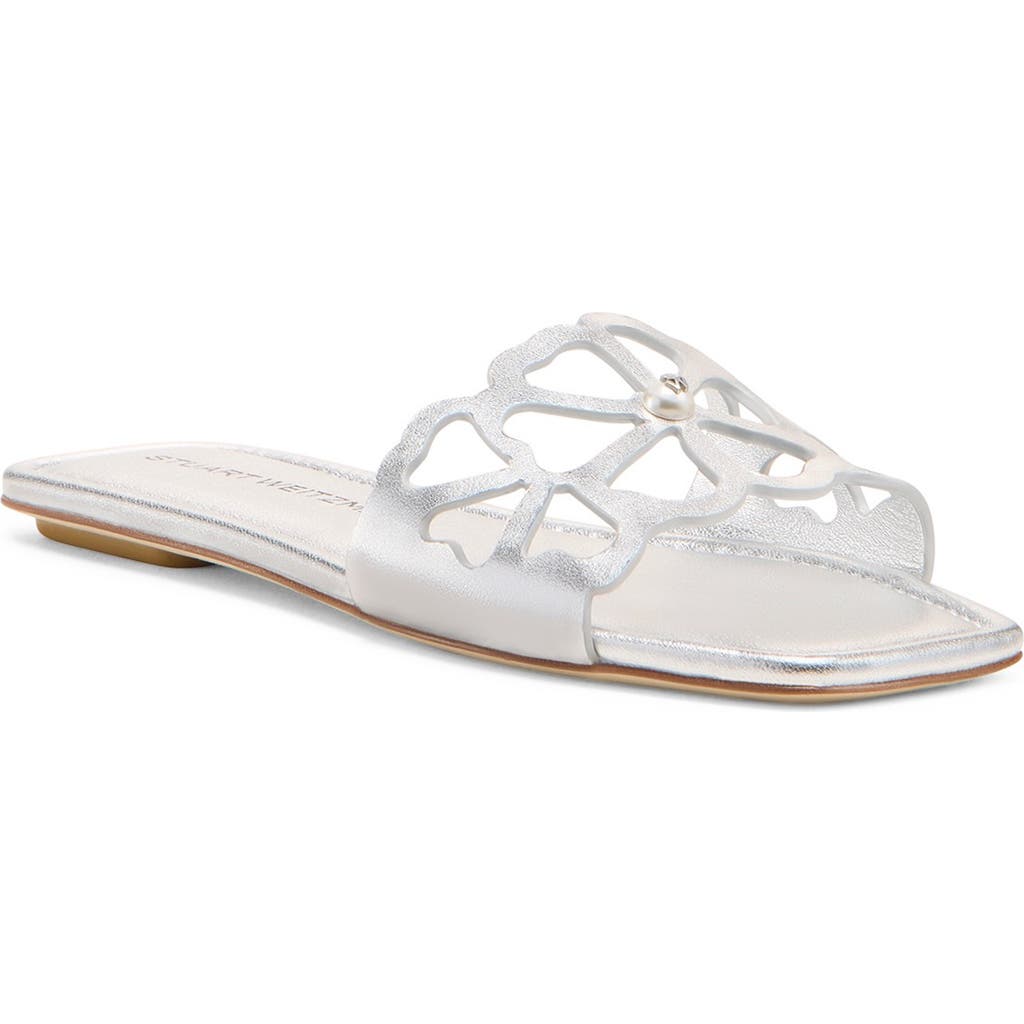Stuart Weitzman Jasmine Cutout Slide Sandal In White