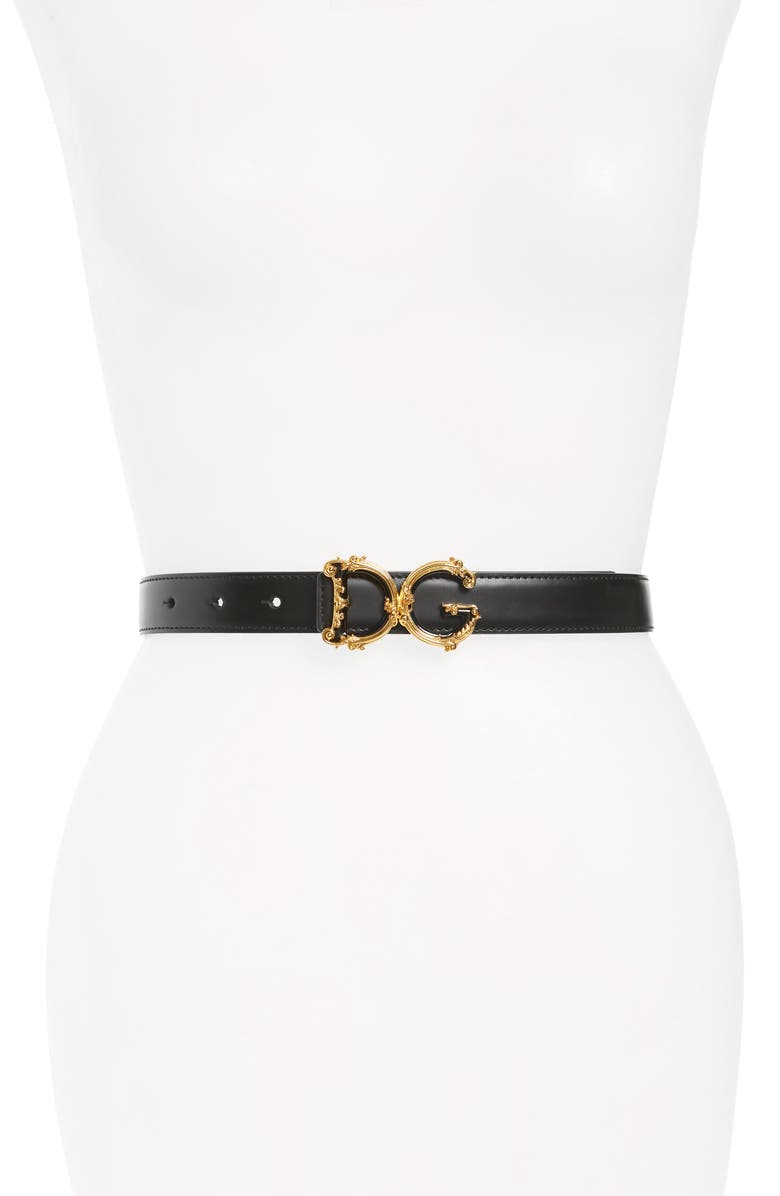 Dolce&Gabbana Barocco Leather Belt, Main, color, 