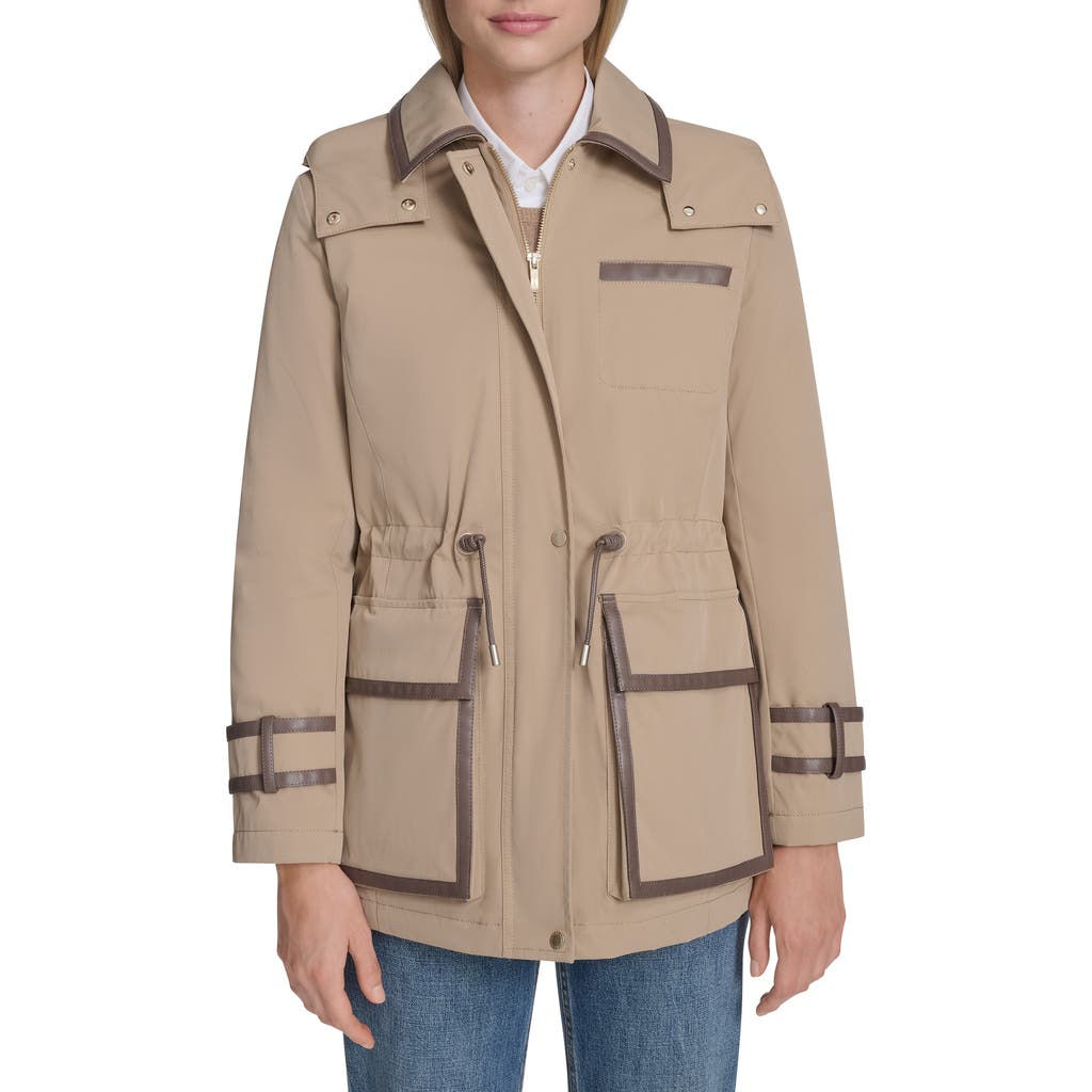 Cole Haan Hooded Waterproof Insulated Raincoat In Brown
