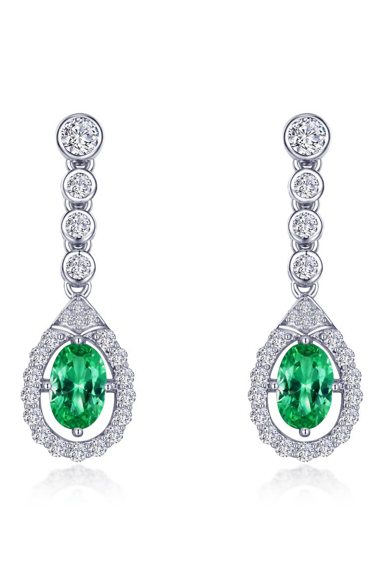 Oval Halo Drop Earrings, Main, color, EMERALD
