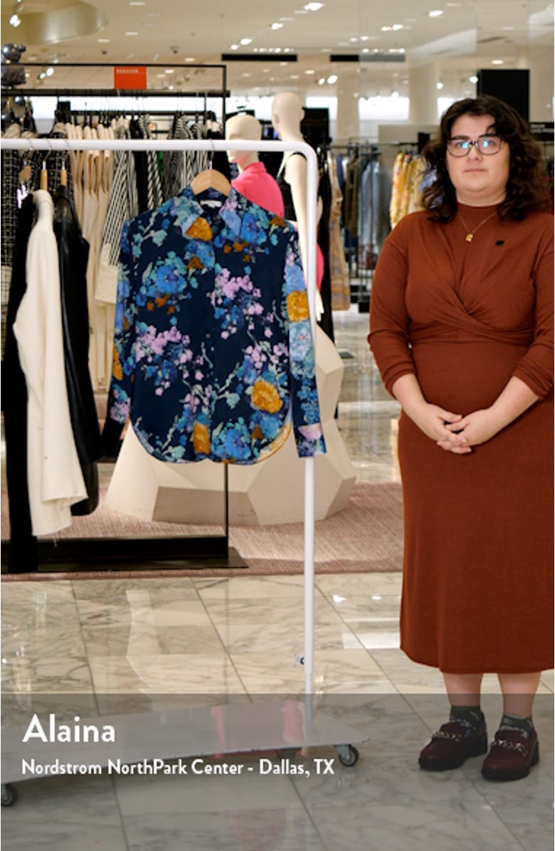 Painted Bouquet Long Sleeve Silk Button-Up Shirt, sales video thumbnail