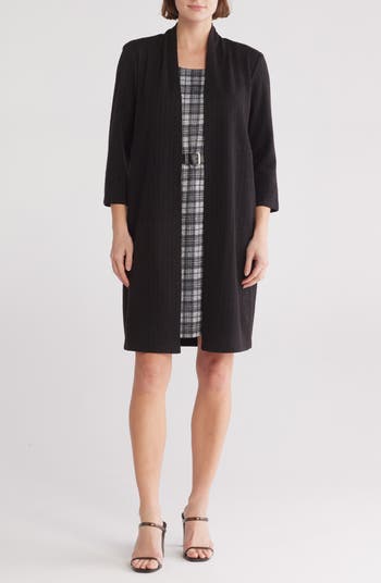 Connected Apparel Plaid Belted Dress with Cardigan | Nordstromrack