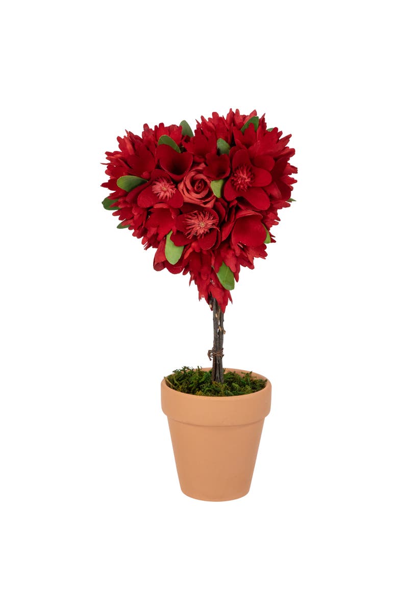 Northlight Wooden Mixed Floral Valentine's Day Heart Artificial Topiary - 14" - Red, Main, color, Red