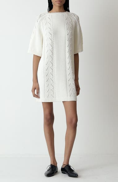 open lace back dress Daily Practice by Anthropologie Chunky Oversized Twofer Sweater Dress –  White Chocolate Couture