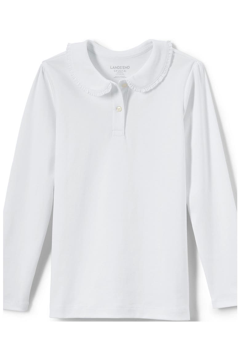 Girls Long Sleeve Ruffled Peter Pan Collar Knit Shirt, Alternate, color, White