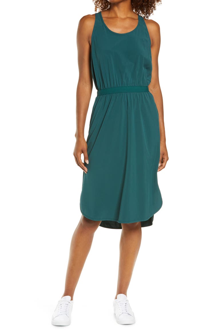 Mix It Up Performance Stretch Recycled Polyester Tank Dress, Main, color, GREEN MOSS