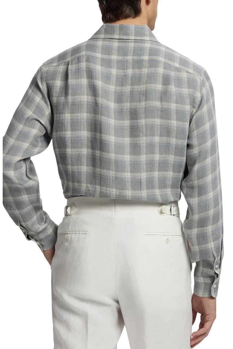 Plaid Linen Twill Button-Up Shirt, Alternate, color, GREY