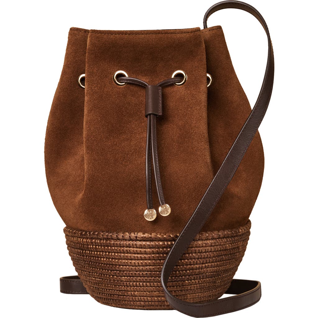 Cesta Collective Suede And Sisal Drawstring Bucket Bag In Chestnut