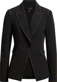Tahari ASL Topstitch Detail One-Button Jacket