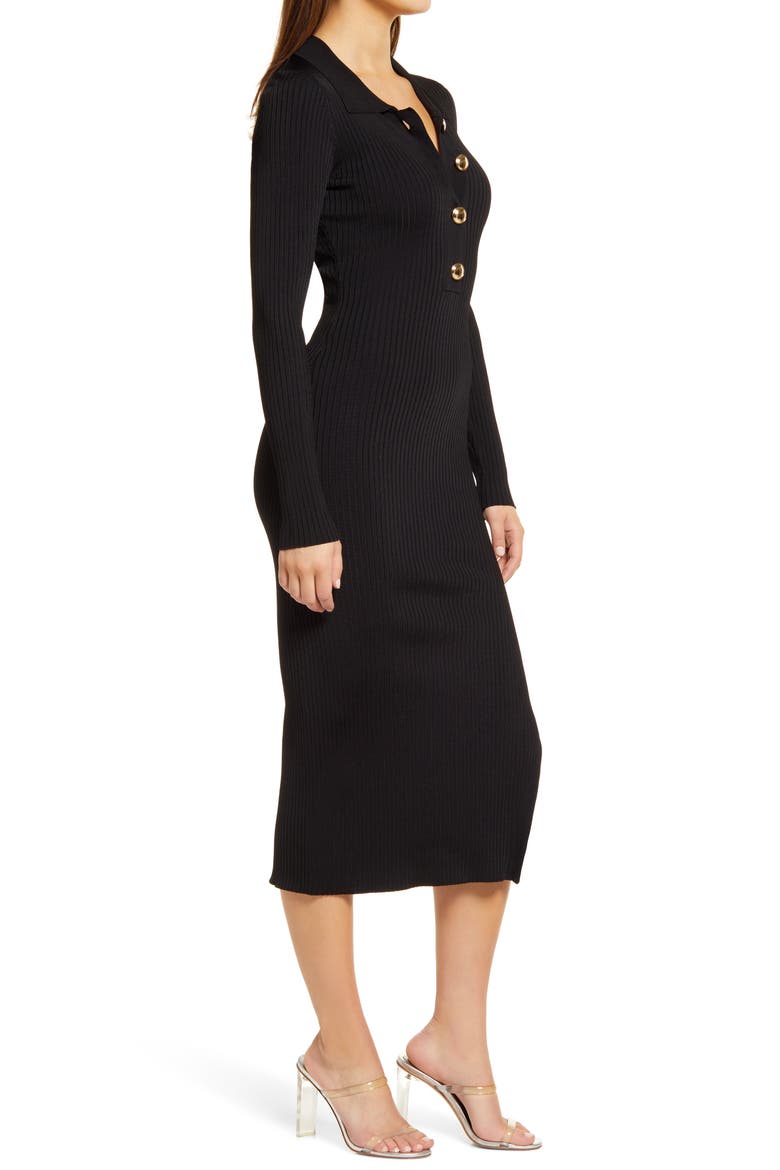 Long Sleeve Polo Midi Dress, Alternate, color, BLACK001