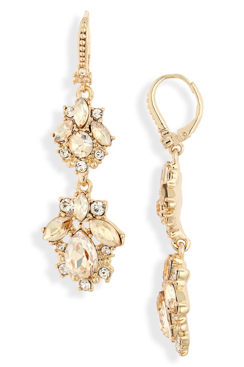 Crystal Cluster Double Drop Earrings, Main, color, GOLD/ GOLDTONAL