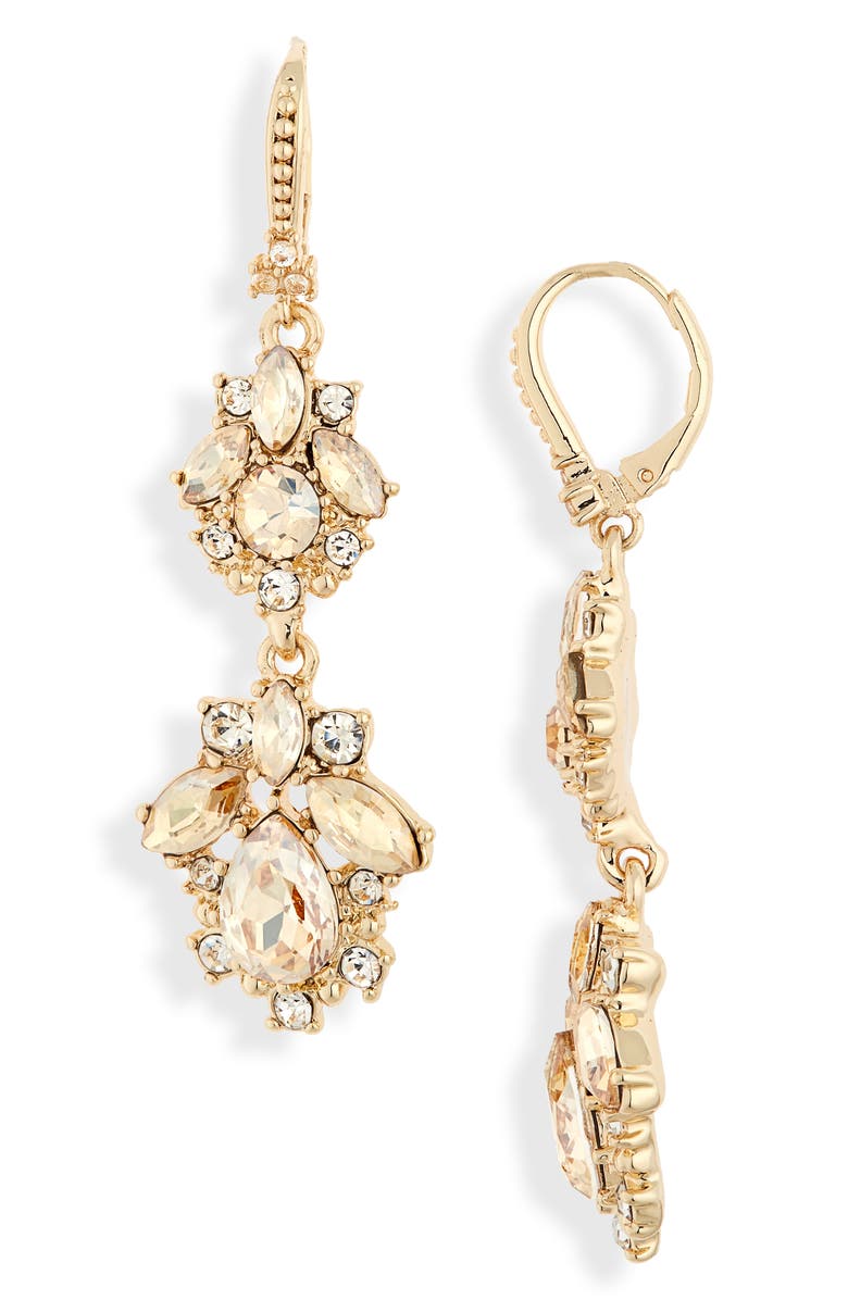 Marchesa Crystal Cluster Double Drop Earrings, Main, color, Gold/ Goldtonal