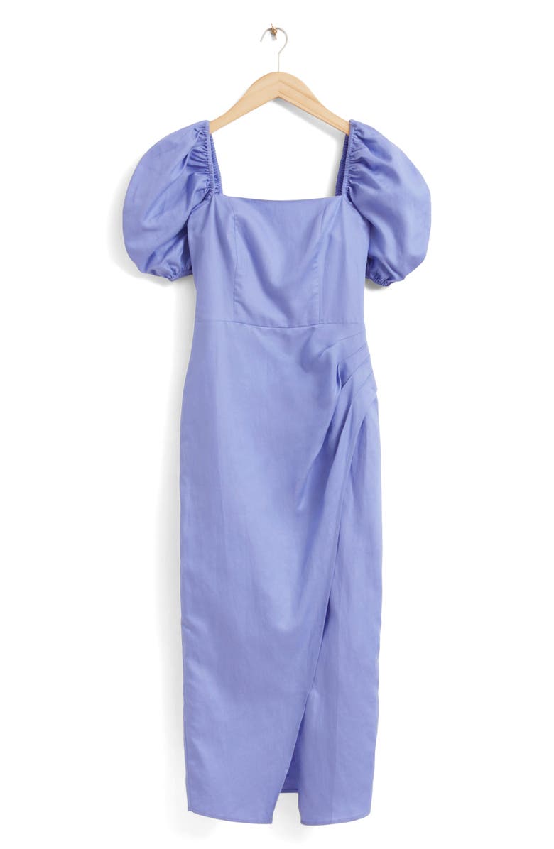 & Other Stories Puff Sleeve Square Neck Midi Dress, Main, color, Blue
