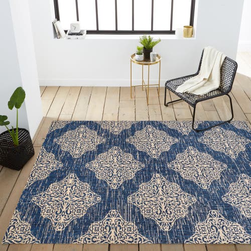 Jonathan Y Galon Filigree Indoor/outdoor Area Rug In Navy/beige
